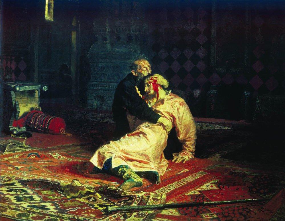 Ivan the Terrible and His Son Ivan Painting by Ilya Repin