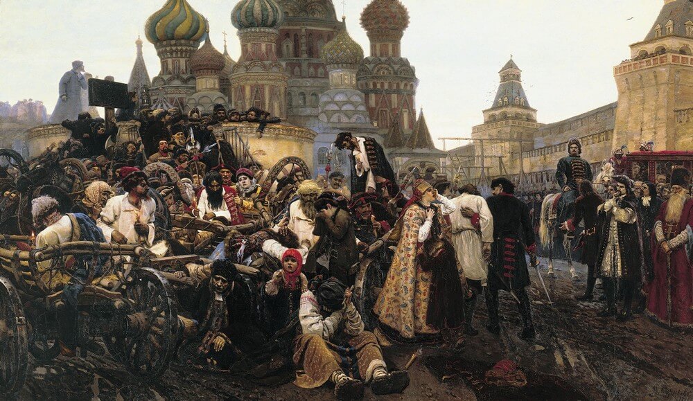 "The Morning of the Streltsy Execution" by Vasily Surikov - Painting Description