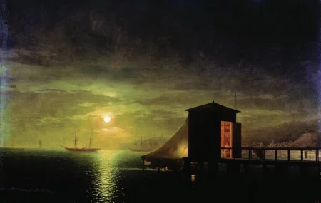 Moonlit night. The Bathhouse in Feodosia, Aivazovsky - Description of the Painting