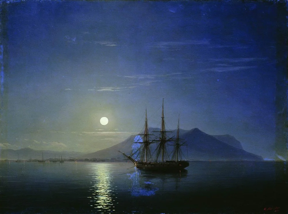 Sailing off the coast of Crimea in the moonlit night, Aivazovsky - Description of the Painting