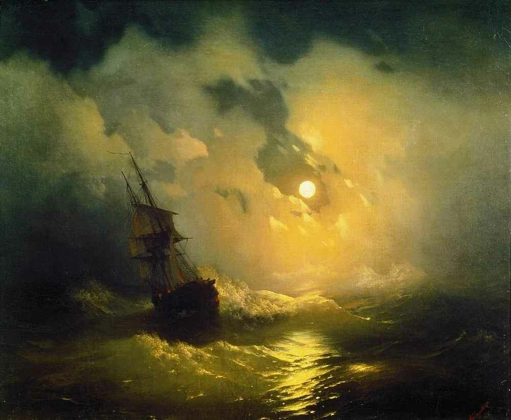 Storm on the sea at night, Aivazovsky - Description of the Painting