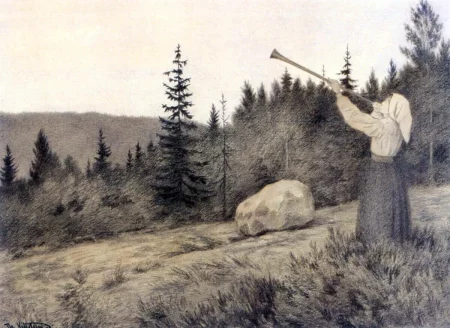 A Horn Sings High in the Mountains, Theodor Kittelsen - Description of the Painting