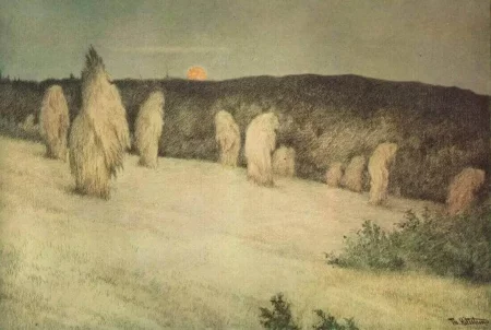 Sheaves of Wheat in the Moonlight, Theodor Kittelsen - Description of the Painting