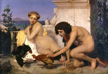The Cock Fight by Jean-Leon Gerome - Description of the Painting
