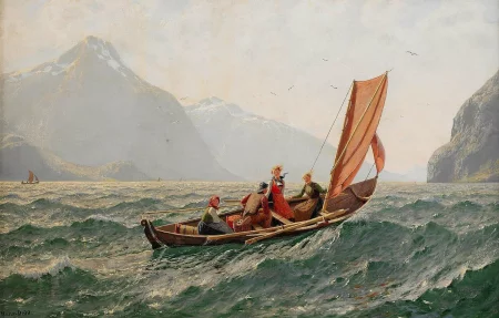 Fjord with sailing boat, Hans Dahl