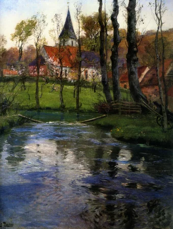 The old church on the banks of the river, Frits Thaulow
